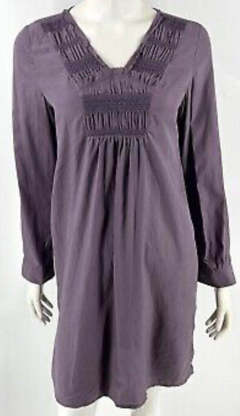 Women's J Jill Silk Purple Pintuck Long Sleeve Shift Button Cuff Dress Size M